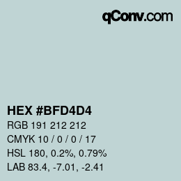 颜色代码: HEX #BFD4D4 | qconv.com