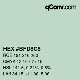 カラーコード: HEX #BFD8C8 | qconv.com