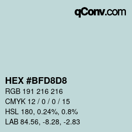 カラーコード: HEX #BFD8D8 | qconv.com