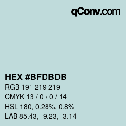 カラーコード: HEX #BFDBDB | qconv.com