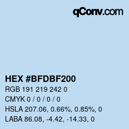 Color code: HEX #BFDBF200 | qconv.com