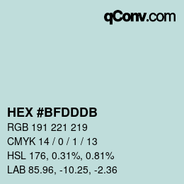 カラーコード: HEX #BFDDDB | qconv.com