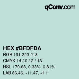 颜色代码: HEX #BFDFDA | qconv.com