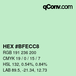 Color code: HEX #BFECC8 | qconv.com