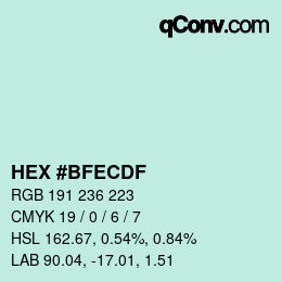 Color code: HEX #BFECDF | qconv.com