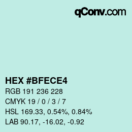 Farbcode: HEX #BFECE4 | qconv.com