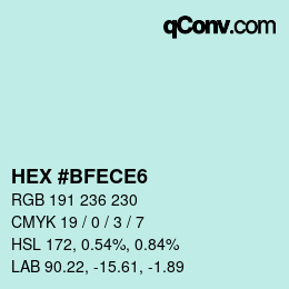 Color code: HEX #BFECE6 | qconv.com