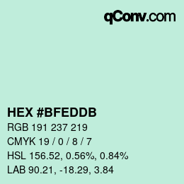 颜色代码: HEX #BFEDDB | qconv.com