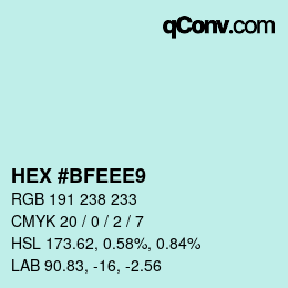 Color code: HEX #BFEEE9 | qconv.com