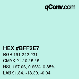 Color code: HEX #BFF2E7 | qconv.com