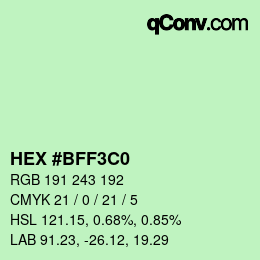 Color code: HEX #BFF3C0 | qconv.com