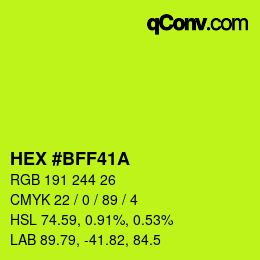 颜色代码: HEX #BFF41A | qconv.com