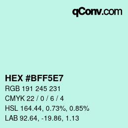 Color code: HEX #BFF5E7 | qconv.com