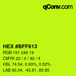 カラーコード: HEX #BFF613 | qconv.com