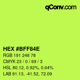 Color code: HEX #BFF84E | qconv.com