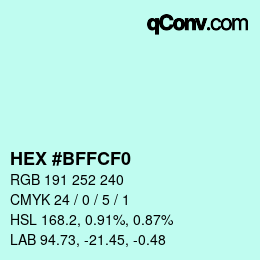 Color code: HEX #BFFCF0 | qconv.com