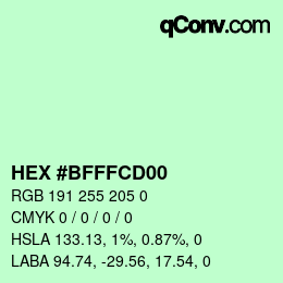 Farbcode: HEX #BFFFCD00 | qconv.com