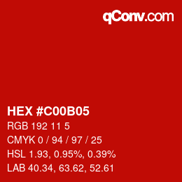 Color code: HEX #C00B05 | qconv.com