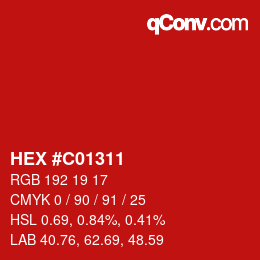 颜色代码: HEX #C01311 | qconv.com