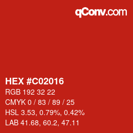 Color code: HEX #C02016 | qconv.com