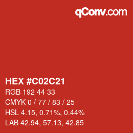 Color code: HEX #C02C21 | qconv.com