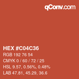 Color code: HEX #C04C36 | qconv.com