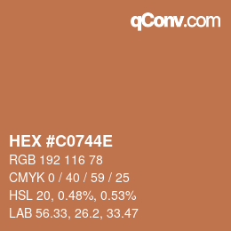 カラーコード: HEX #C0744E | qconv.com