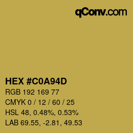 Color code: HEX #C0A94D | qconv.com