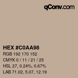 カラーコード: HEX #C0AA98 | qconv.com