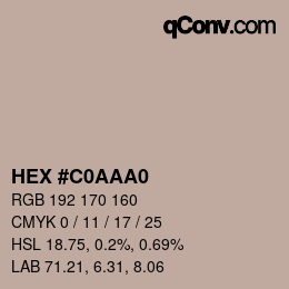 Color code: HEX #C0AAA0 | qconv.com