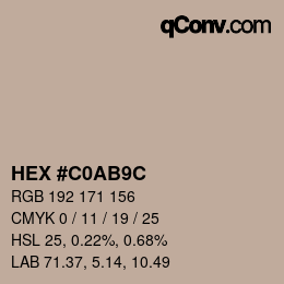 Color code: HEX #C0AB9C | qconv.com