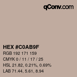 Farbcode: HEX #C0AB9F | qconv.com