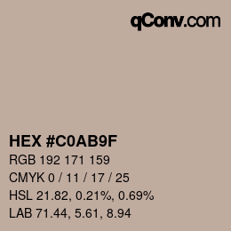 Color code: HEX #C0AB9F | qconv.com