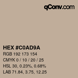 Color code: HEX #C0AD9A | qconv.com