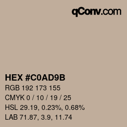 Color code: HEX #C0AD9B | qconv.com