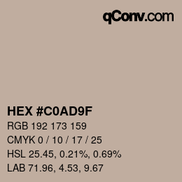 Color code: HEX #C0AD9F | qconv.com