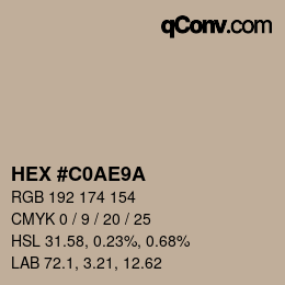 Color code: HEX #C0AE9A | qconv.com
