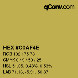 Farbcode: HEX #C0AF4E | qconv.com