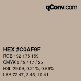 カラーコード: HEX #C0AF9F | qconv.com