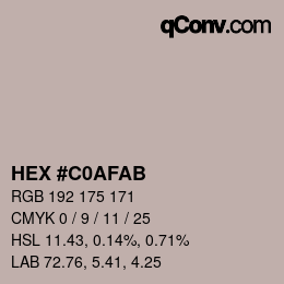 Color code: HEX #C0AFAB | qconv.com