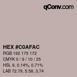 Color code: HEX #C0AFAC | qconv.com