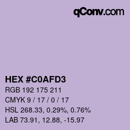 Color code: HEX #C0AFD3 | qconv.com