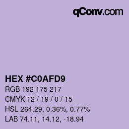 Color code: HEX #C0AFD9 | qconv.com