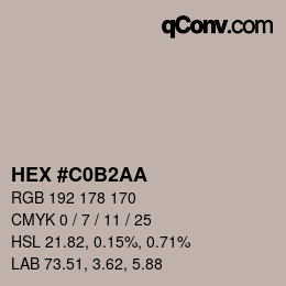 Color code: HEX #C0B2AA | qconv.com