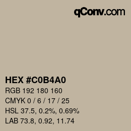 Farbcode: HEX #C0B4A0 | qconv.com