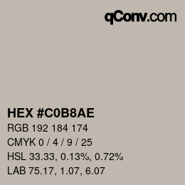 Color code: HEX #C0B8AE | qconv.com