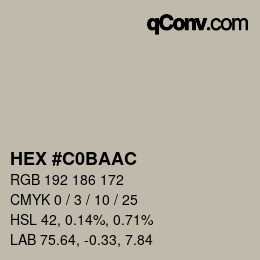 Color code: HEX #C0BAAC | qconv.com
