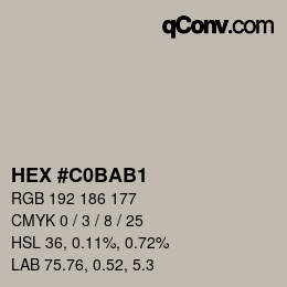 颜色代码: HEX #C0BAB1 | qconv.com