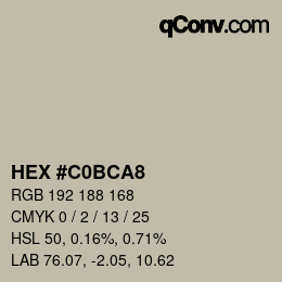 Color code: HEX #C0BCA8 | qconv.com