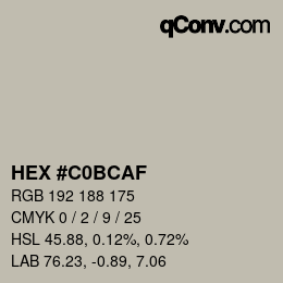 Color code: HEX #C0BCAF | qconv.com